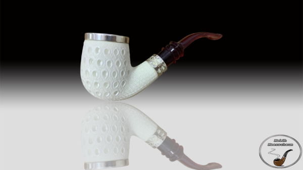 925 Sterling Silver Carved Meerschaum Pipe - Image 2