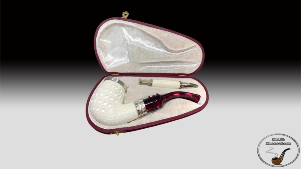925 Sterling Silver Carved Meerschaum Pipe - Image 8